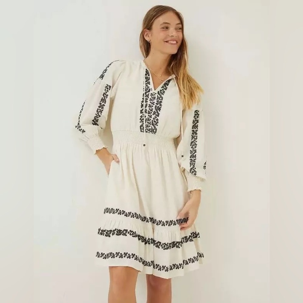 Fat Face United Kingdom | Women’s Cream Linen Blend Devin Long Sleeve Dress sz 6